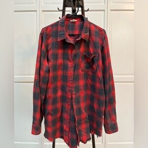LA MIEL Red and Black Oversized Flannel Shirt